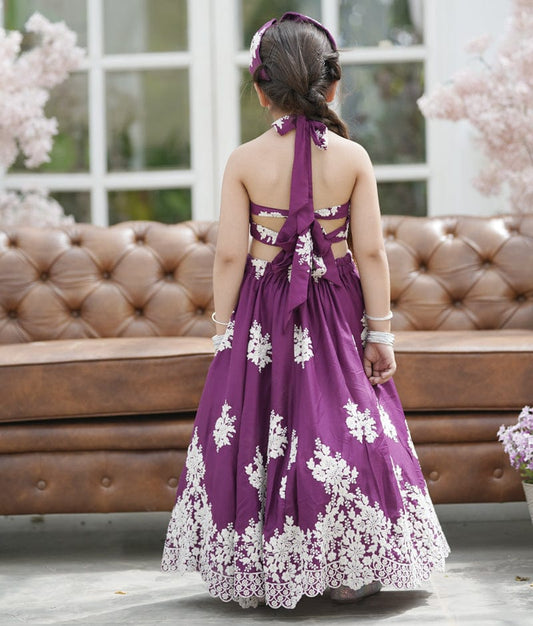 Manufactured by FAYON KIDS (Noida, U.P) Embroidered Wine Gown for Girls