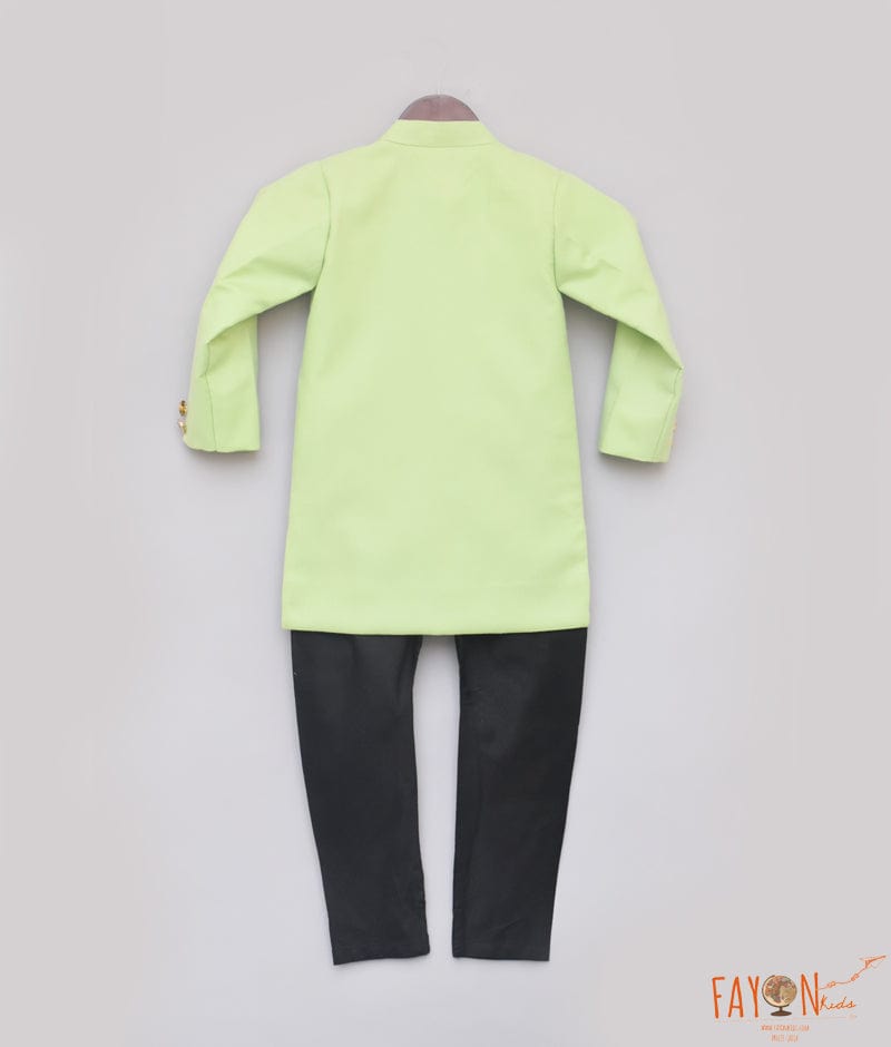 Green Achkan with Black Pant for Boys