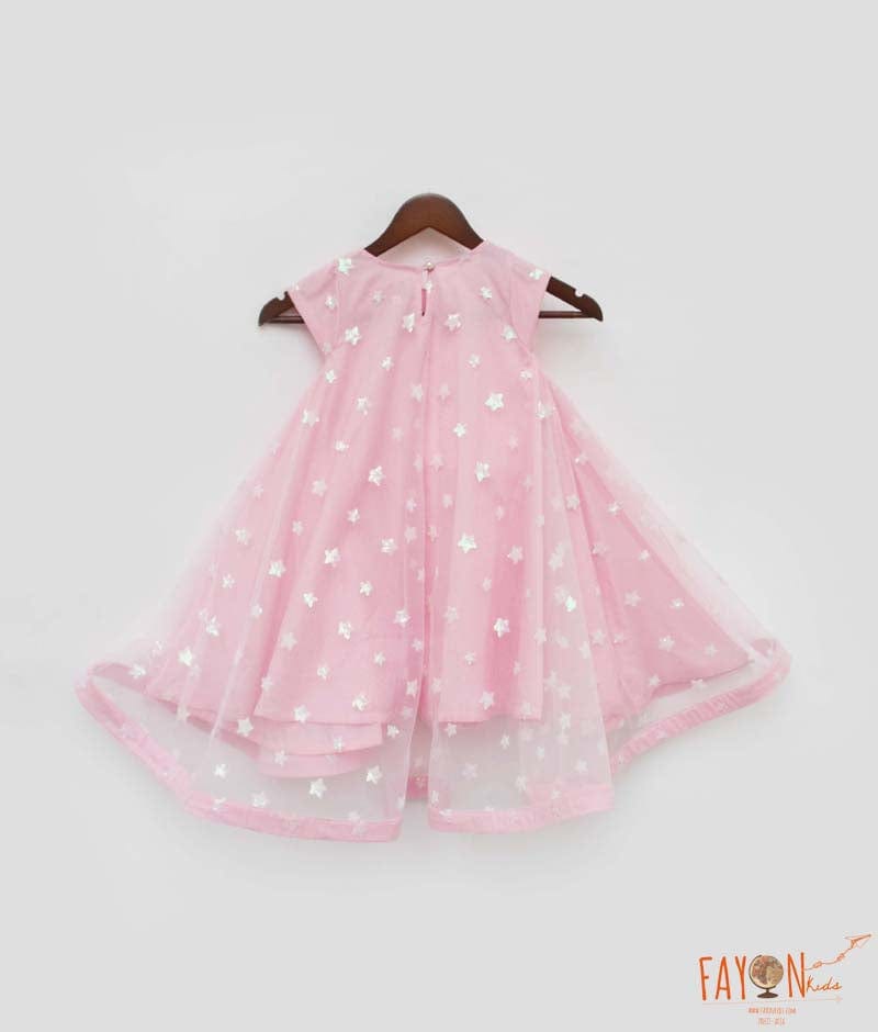 Manufactured by FAYON KIDS (Noida, U.P) High Low Pink Star Net Dress for Girls