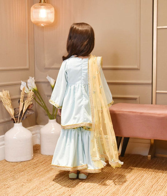 Manufactured by FAYON KIDS (Noida, U.P) Light Blue Velvet Kurta Sharara for Girls