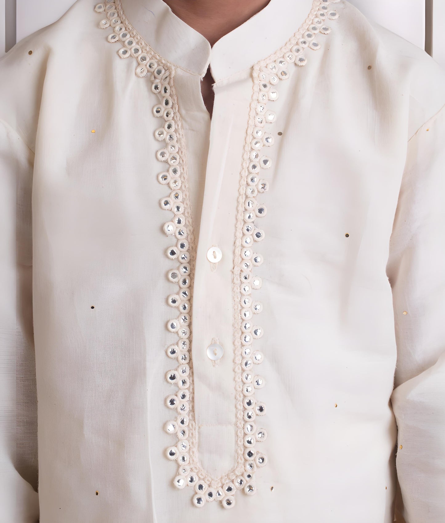Manufactured by FAYON KIDS (Noida, U.P) Off white Faux Mukaish Work Kurta with Pant