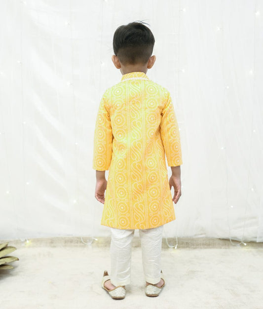 Orange Bandhej Achkan Set