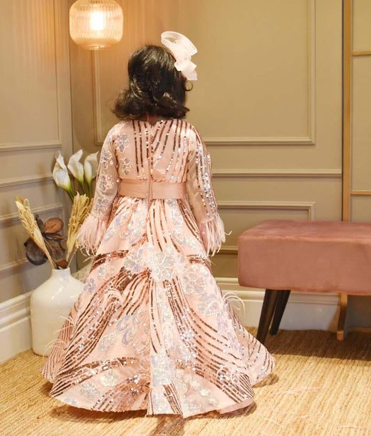 Manufactured by FAYON KIDS (Noida, U.P) Peach Sequence Gown for Girls