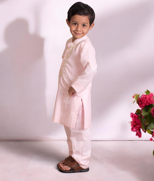 Manufactured by FAYON KIDS (Noida, U.P) Pink Faux Mukaish Work Kurta Pant