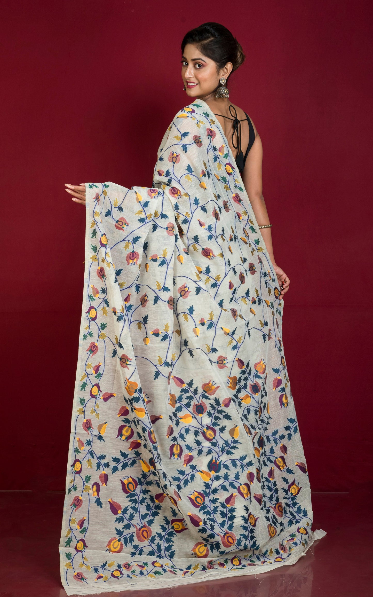 Tantuja Inspired Traditional Soft Jamdani Saree in Stone Beige and Multicolored