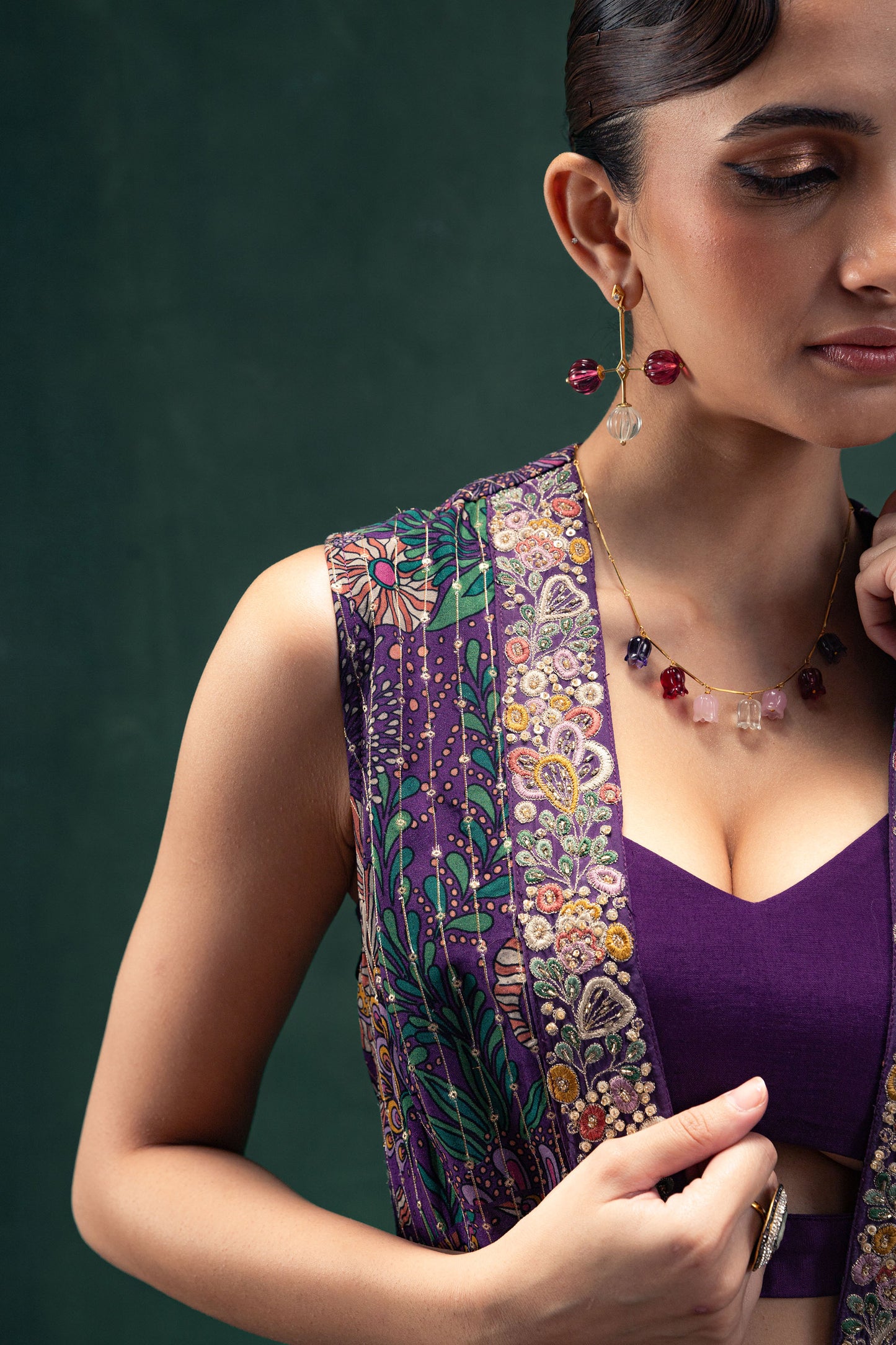 Devina Printed Jacquard Floor Length Jacked with an Organza Sharara Set