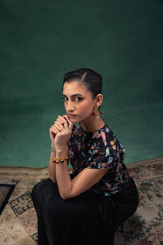 Yamini Midnight Black Draped Skirt Set