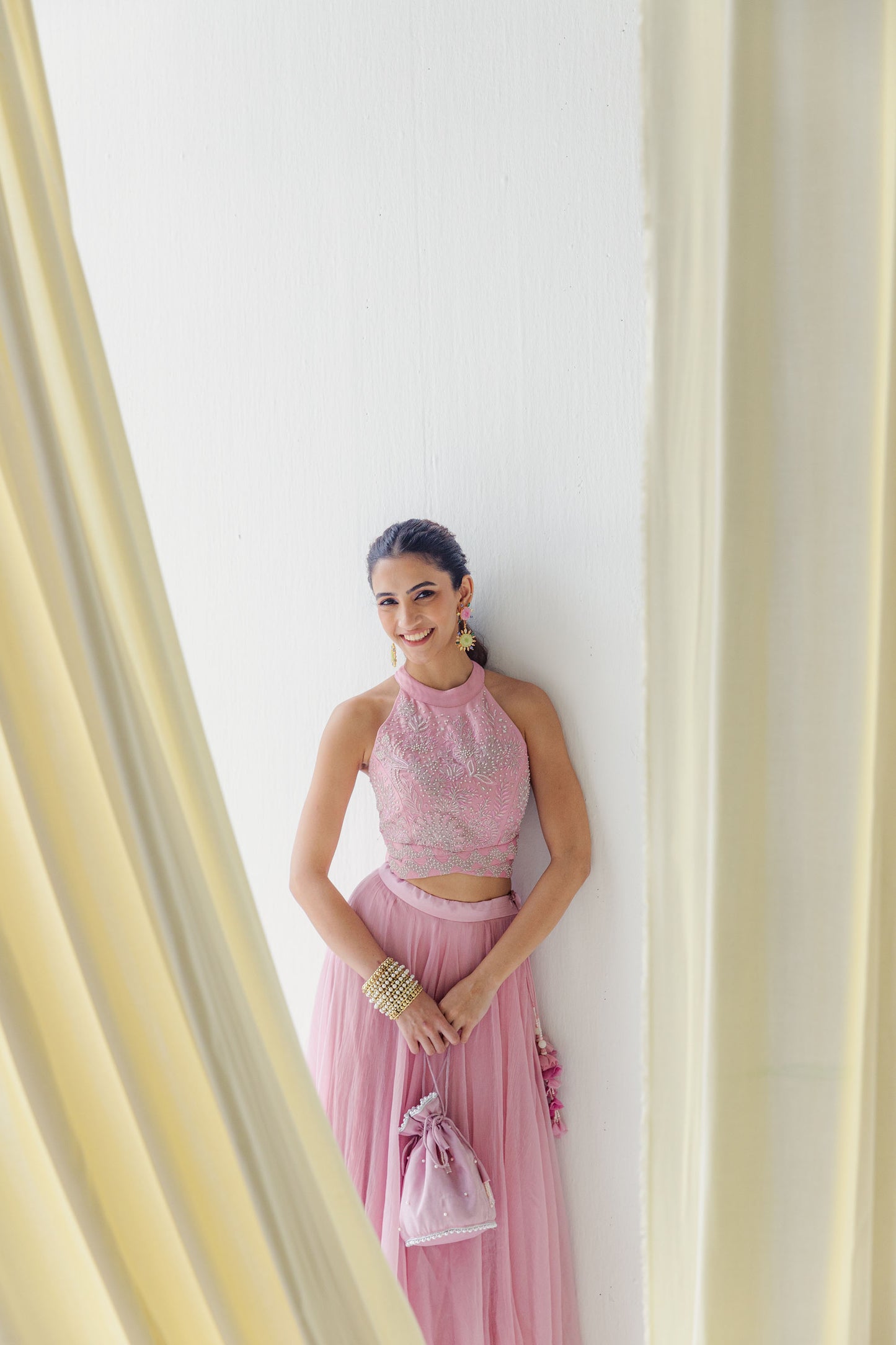 Amara Pink Silk and Shimmer Chiffon Lehenga Set with Aquatic Floral Embroidery