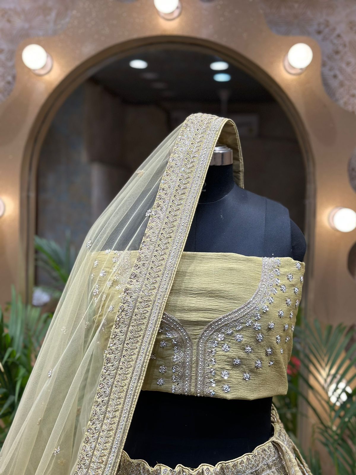 Pale Golden Yellow Raw Silk Hand Embroidered Bridal Lehenga