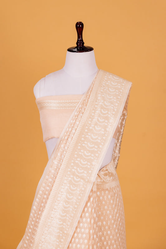 Beige Banarasi Cotton Cutwork Saree