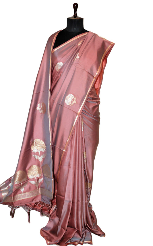 Blended Poth Katan Soft Silk Saree in Coral Tree and Antique Silver Zari Work