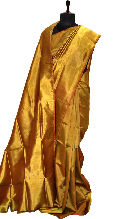 Soft Bishnupuri Katan Silk Saree in Brass Golden