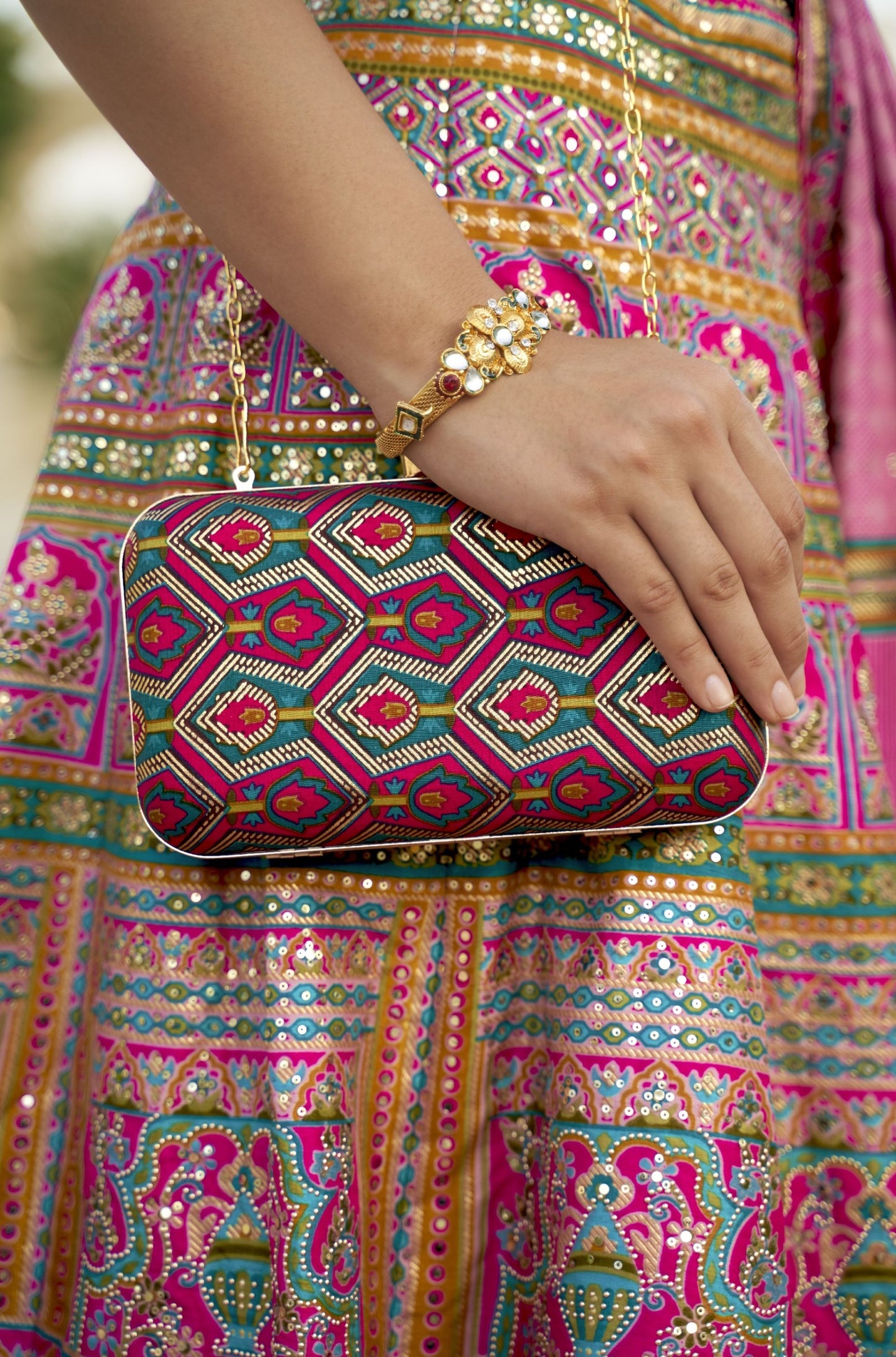 Dark Pink Color Mirror and Thread Embroidery Silk Bridal Lehenga