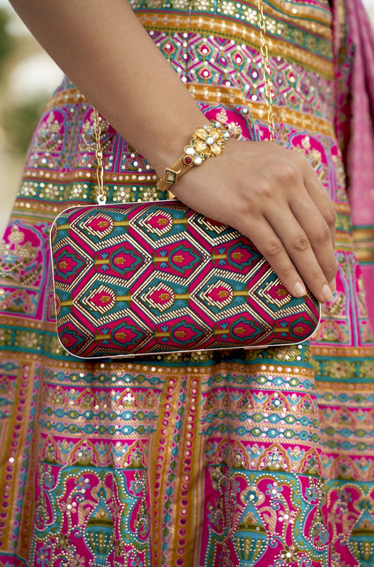 Dark Pink Color Mirror and Thread Embroidery Silk Bridal Lehenga