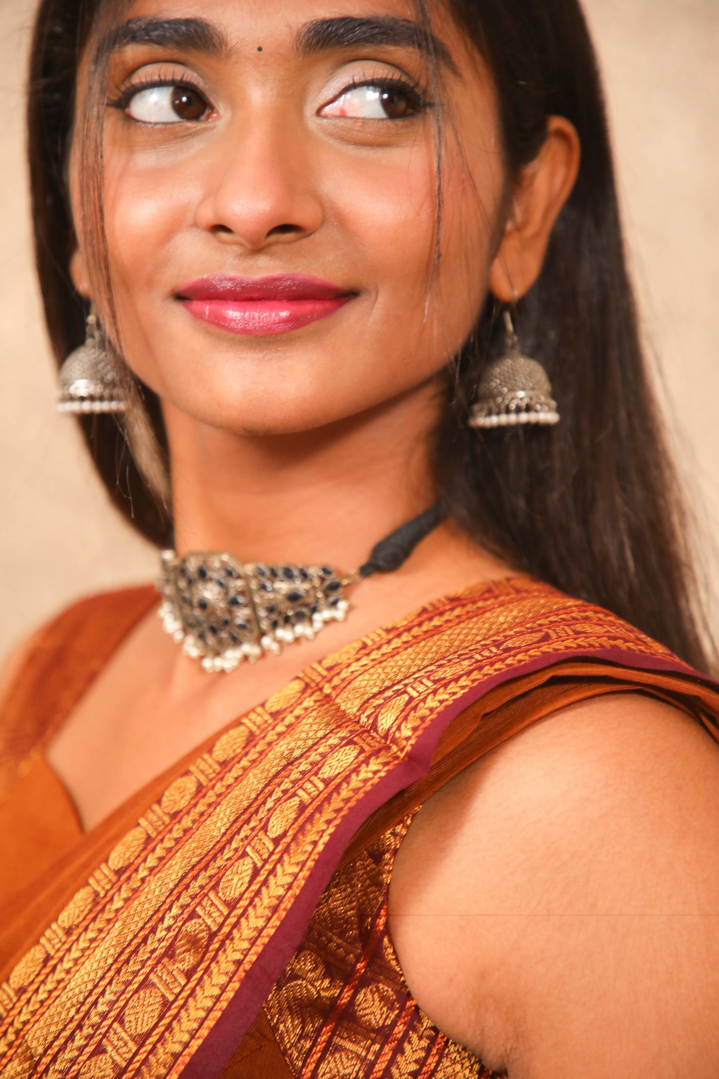 Varnam - 1 minute Ready-to-wear saree in Brown color in Kanchi Cotton