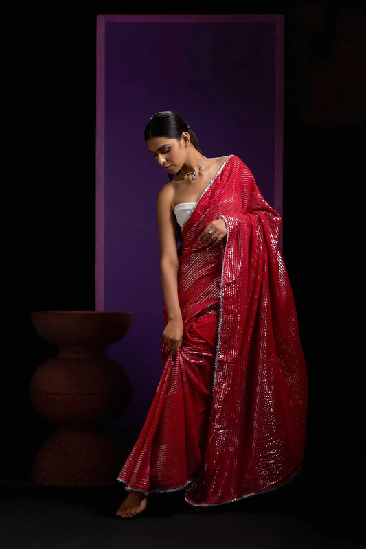 Red Shine Cotton Handloom Saree