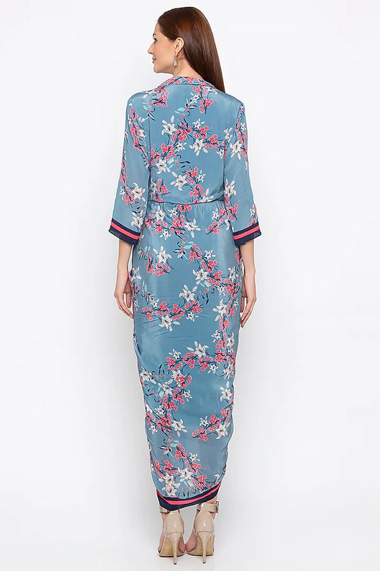 Multi Colored Embroidered & Printed Wrap Dress