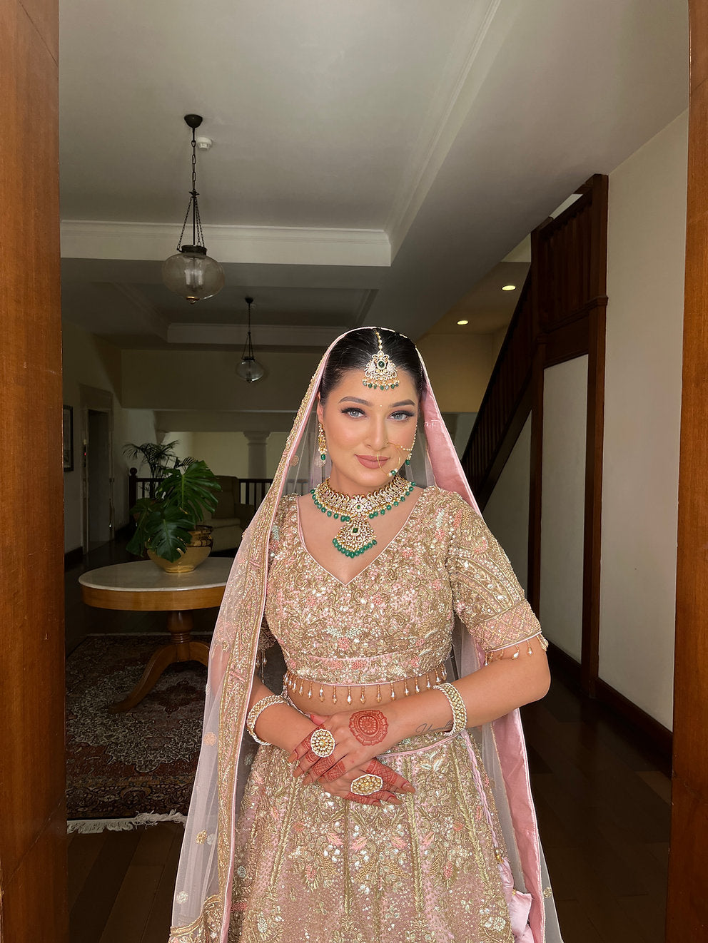 Baby Pink Color Organza Sequins And Zari Work Bridal Lehenga-MIHAZ036