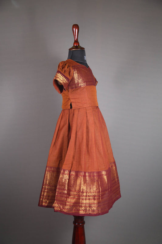 Siya - Pavada sattai in kanchi cotton in Brown color
