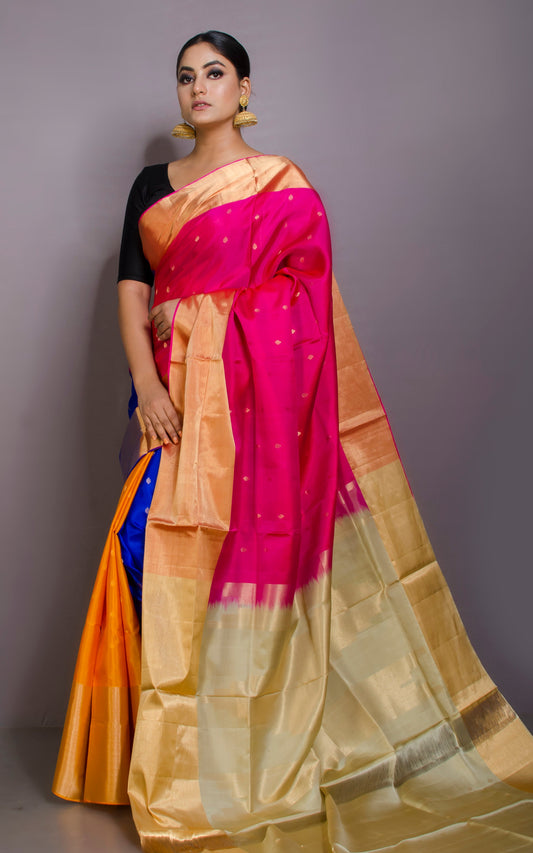 Soft Silk 4D Kanchipuram Silk Saree in Brush Gold Tissue Finish Border and Makhi Butta