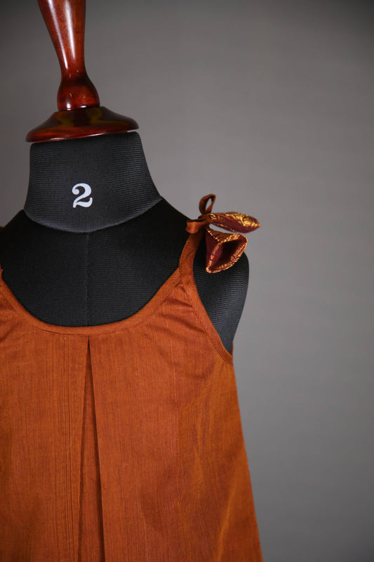 Swara - Tie up Dress in Kanchi Cotton in Brown