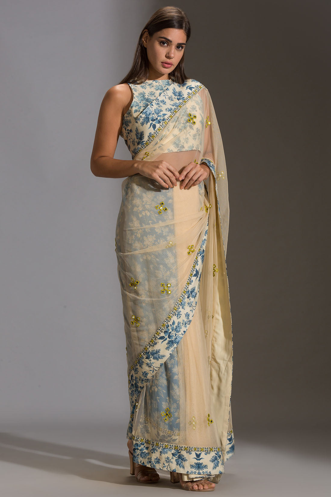 Applique Floral Pre-Stitched Saree