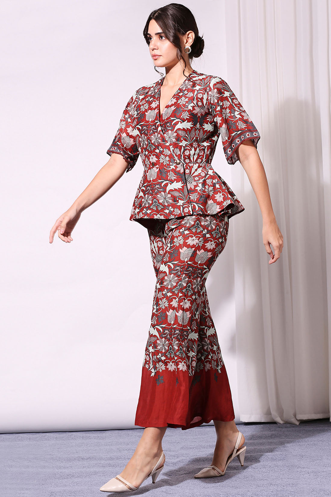 Red Floral Printed Co-Ord Set