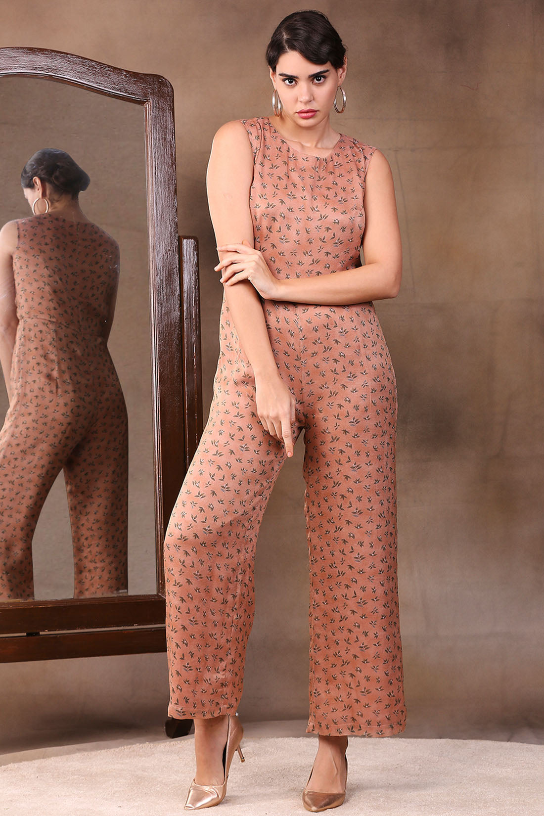 Vintage Trails Printed Jumpsuit With High-Low Cape