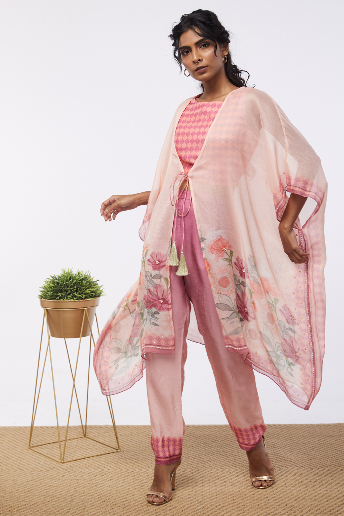 Blooming Bud Printed Co-Ord Set With Kaftan Jacket