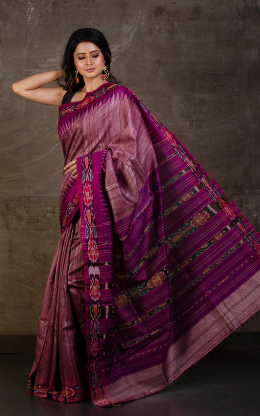 Tussar Sambalpuri Work Kotki Silk Saree in Grape and Purple
