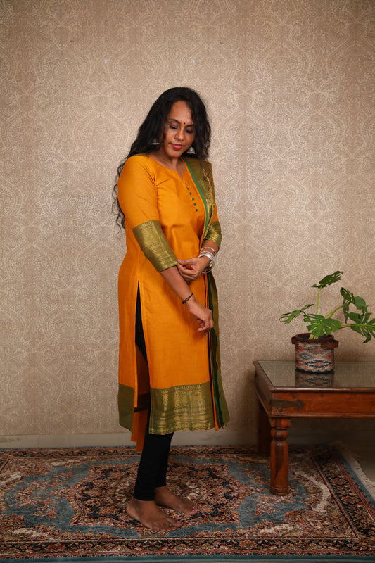 Geet - Kurti with dupatta in pure kanchi cotton in Mustard color