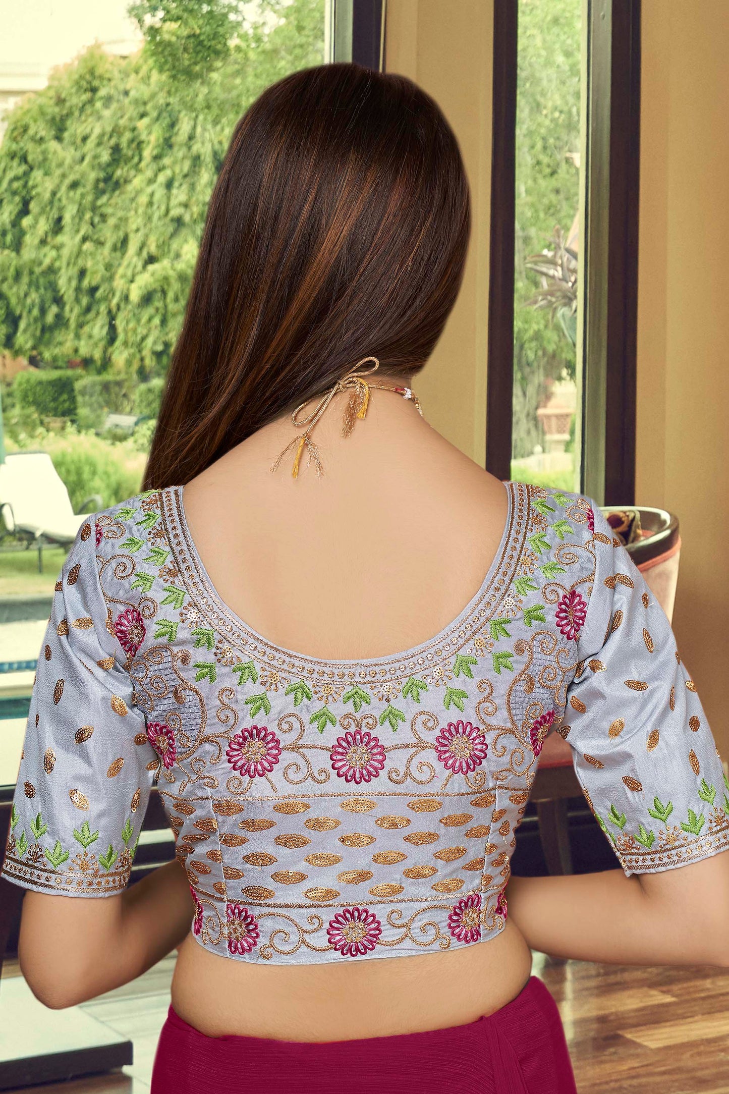 Dazzling Dark Pink Sequined Silk Lehenga for Wedding Guest 2101