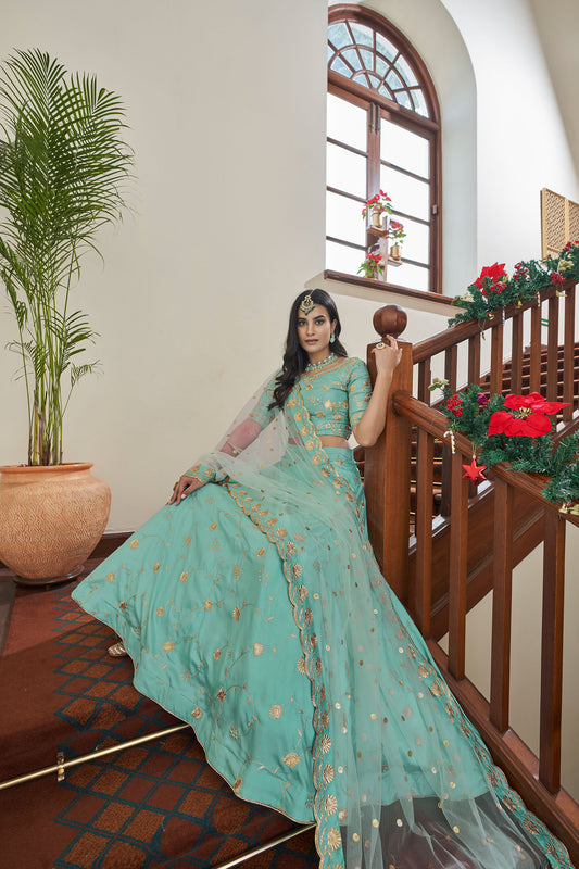 Sky Blue Art Silk Zari Embroidery Lehenga for Bridesmaid SG4801