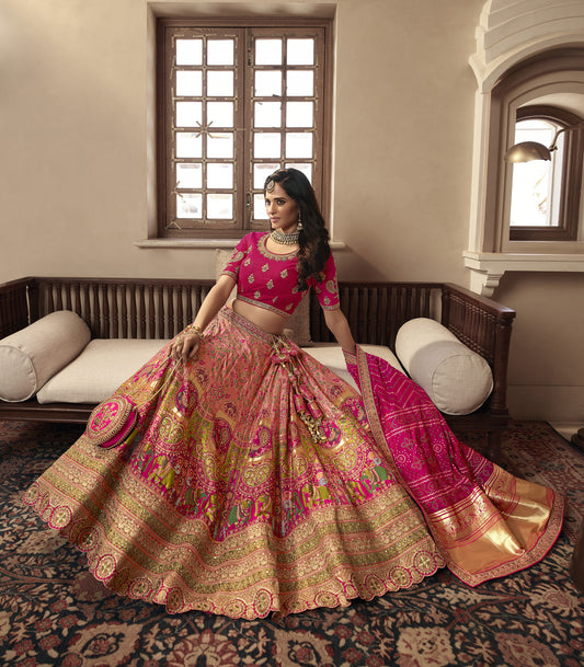 Dark Pink Color Zari Embroidered Bridal Lehenga