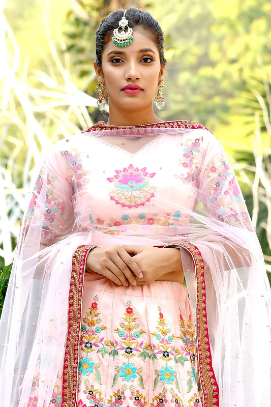 Peach Silk Sequins Embroidery Bridesmaid Lehenga 1033