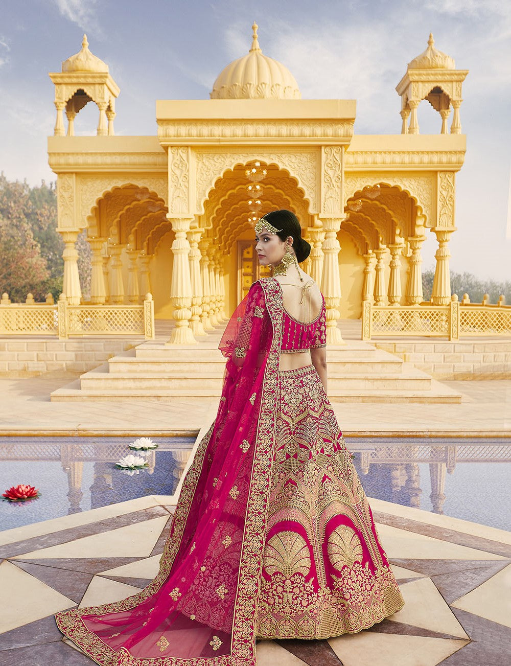 Ruby Pink Bridal Embroidered Velvet Lehenga Choli
