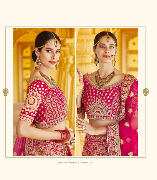 Alluring Pink Color Velvet Bridal Lehenga