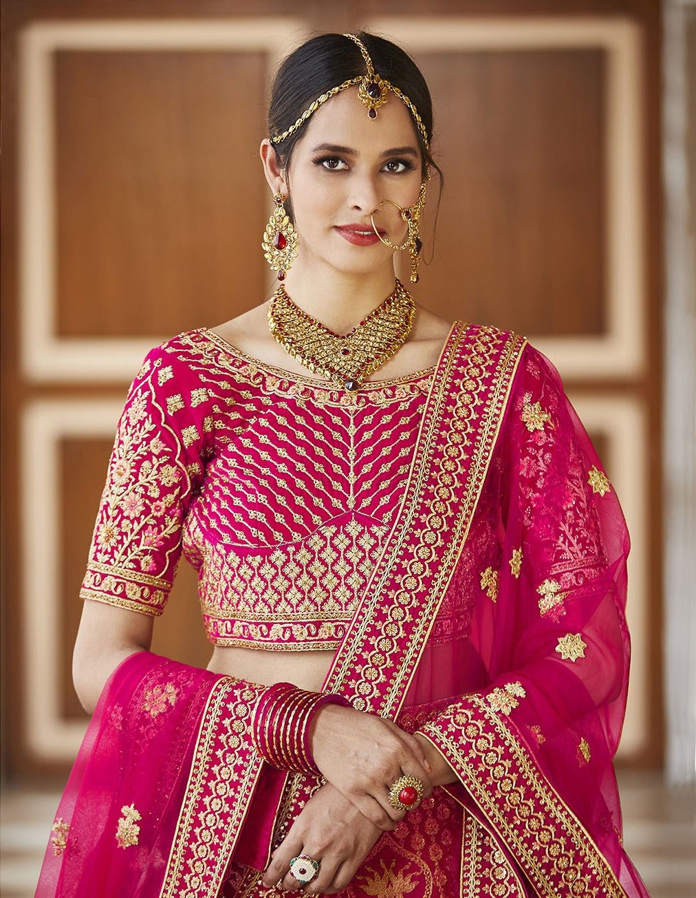 Lovely Pink Color Velvet Bridal Lehenga