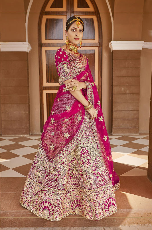 Dark Pink Color Bridal Velvet Lehenga