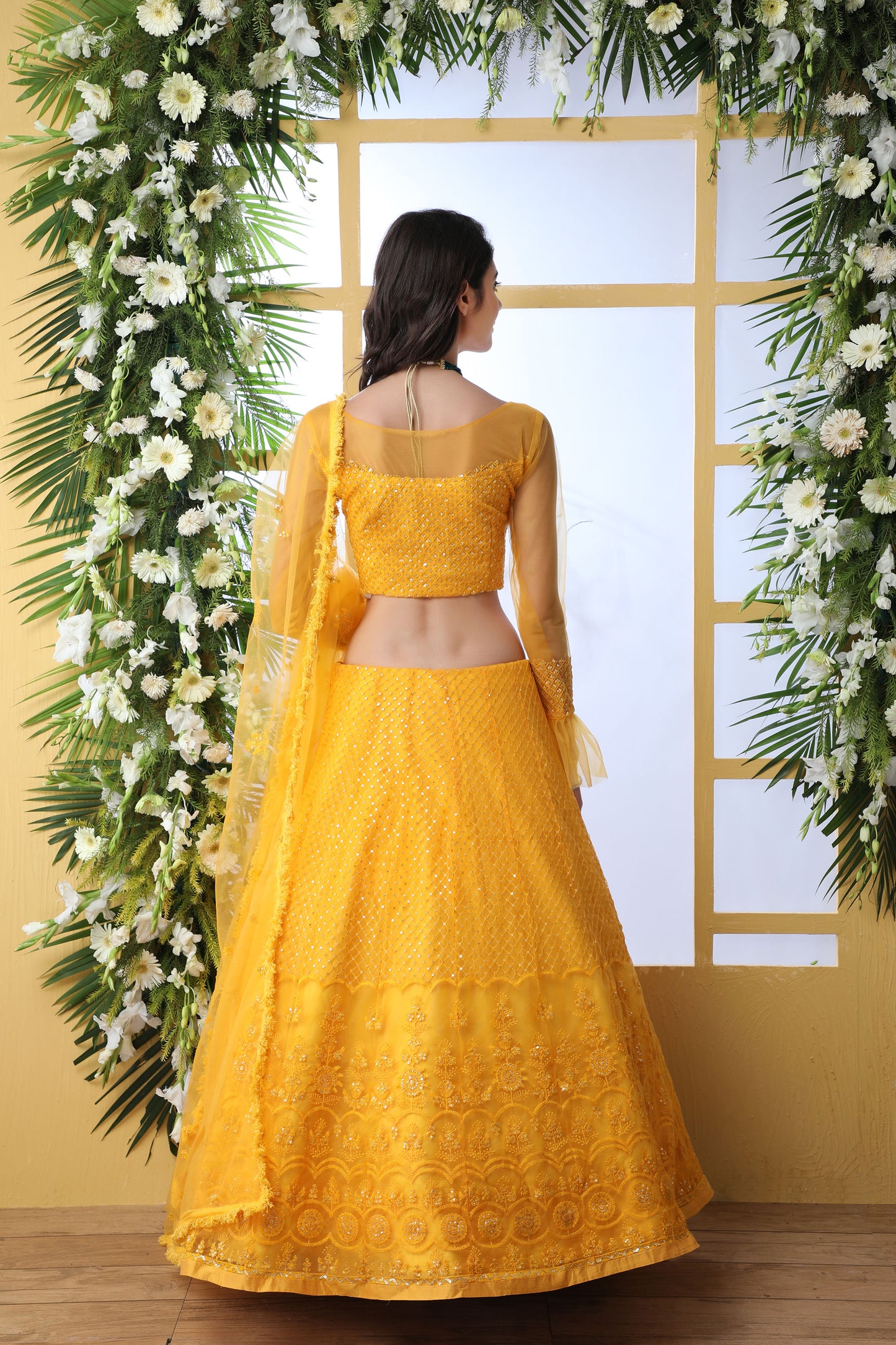 Yellow Net Embroidered Lehenga with Stone Pasting