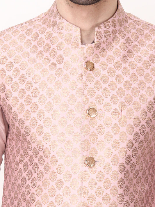Pink Brocade Nehru Jacket with Kurta Churidaar