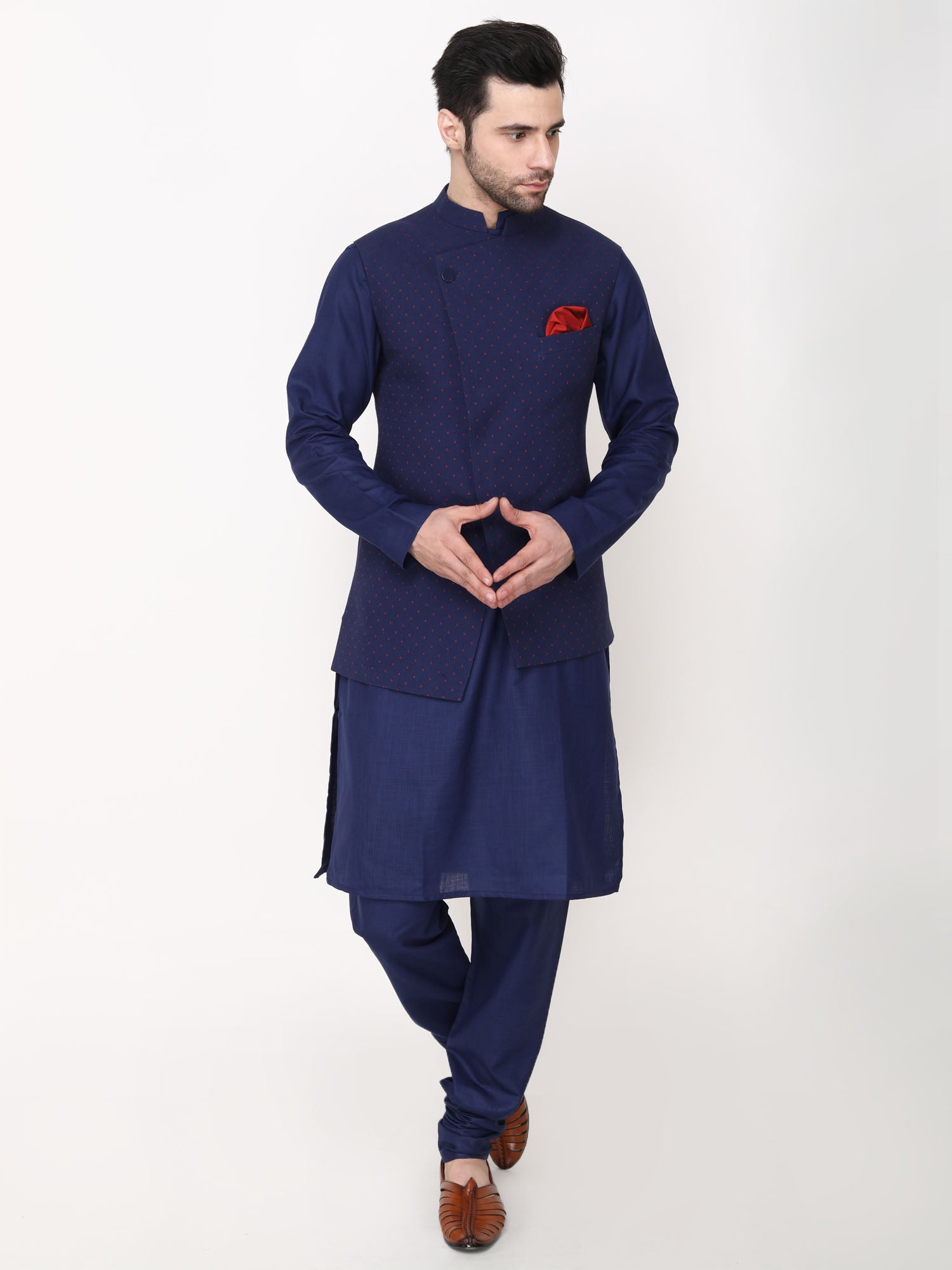 Navy Blue Kurta Kurta Pajama Nehru Jacket Set Navy Blue Angrakhha