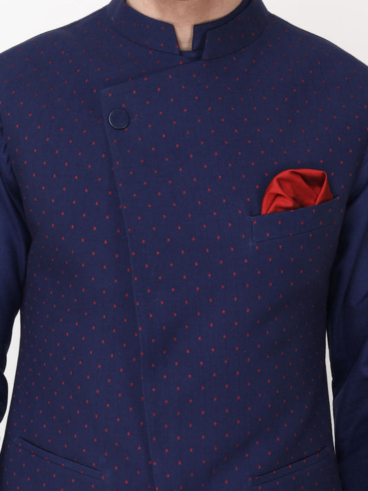 Navy Blue Angrakhha Nehru Jacket with Kurta Churidaar