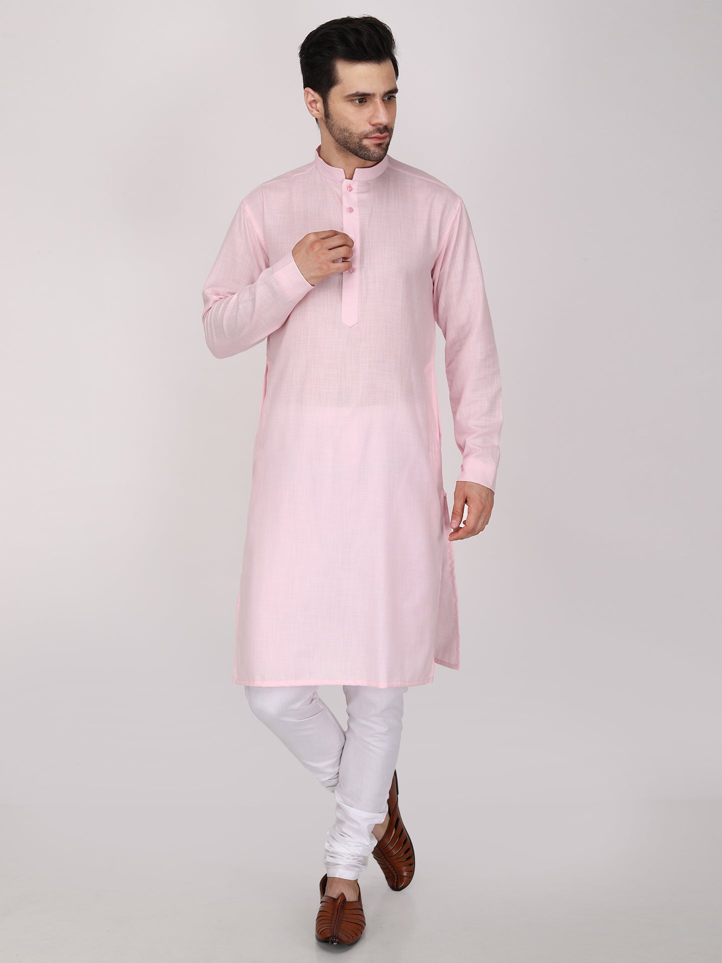 Resham Embroidered Pink Nehru Jacket with Kurta Churidaar