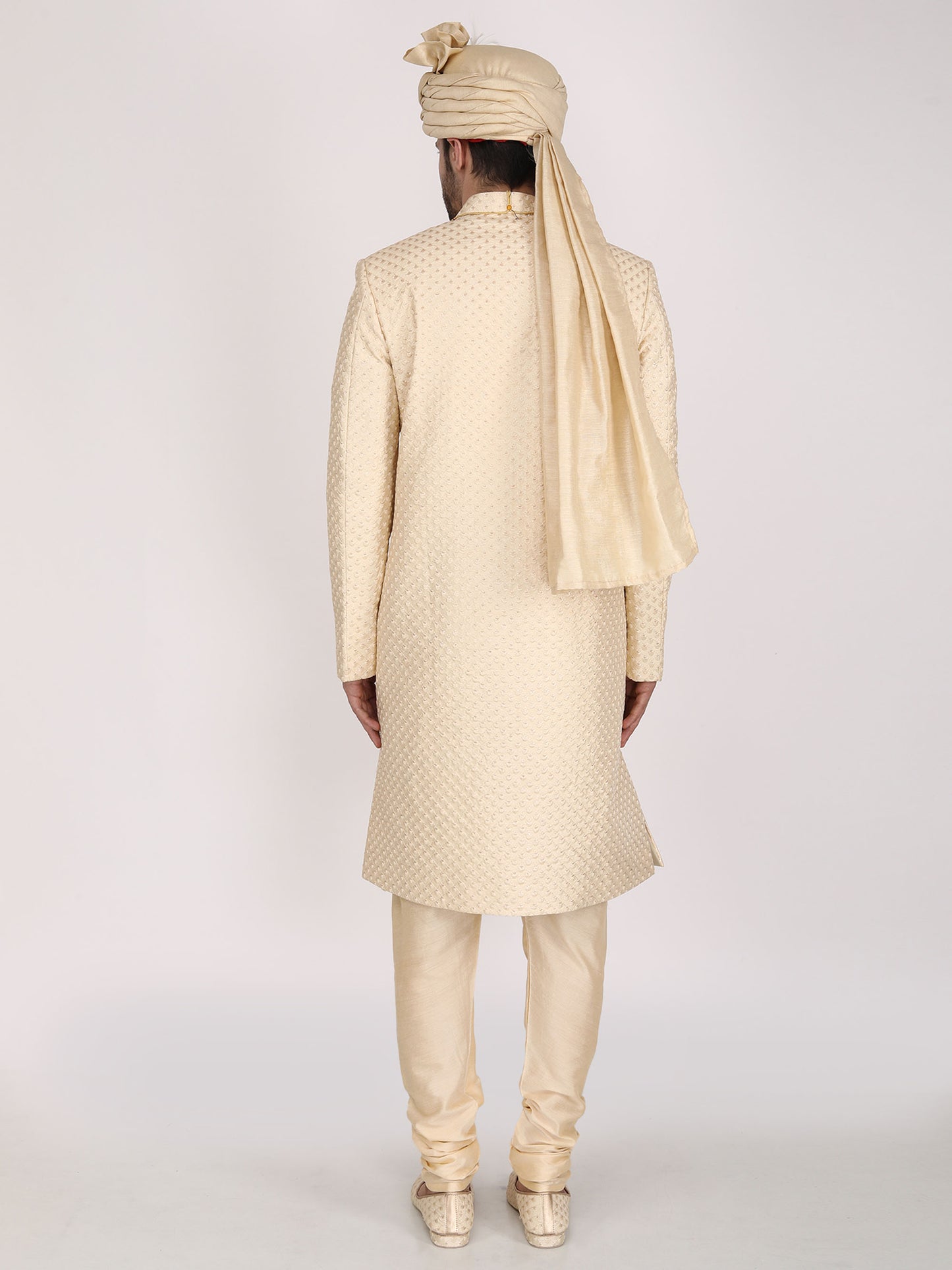 Gold Colored Art Silk hand embroidered Sherwani Set