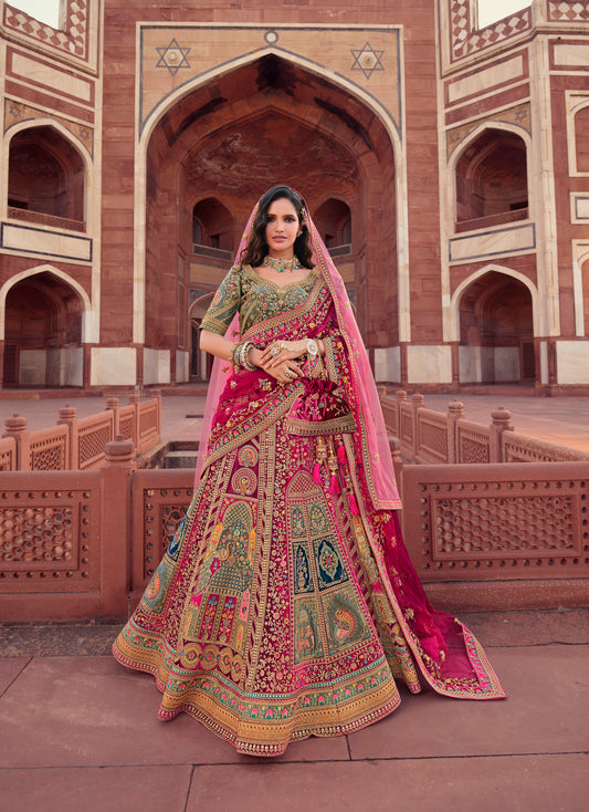 Wedding Pink & Green Traditional Bridal Lehenga