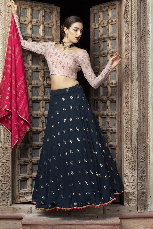 Blue & Pink Color Georgette Lehenga Choli - Glamou al
