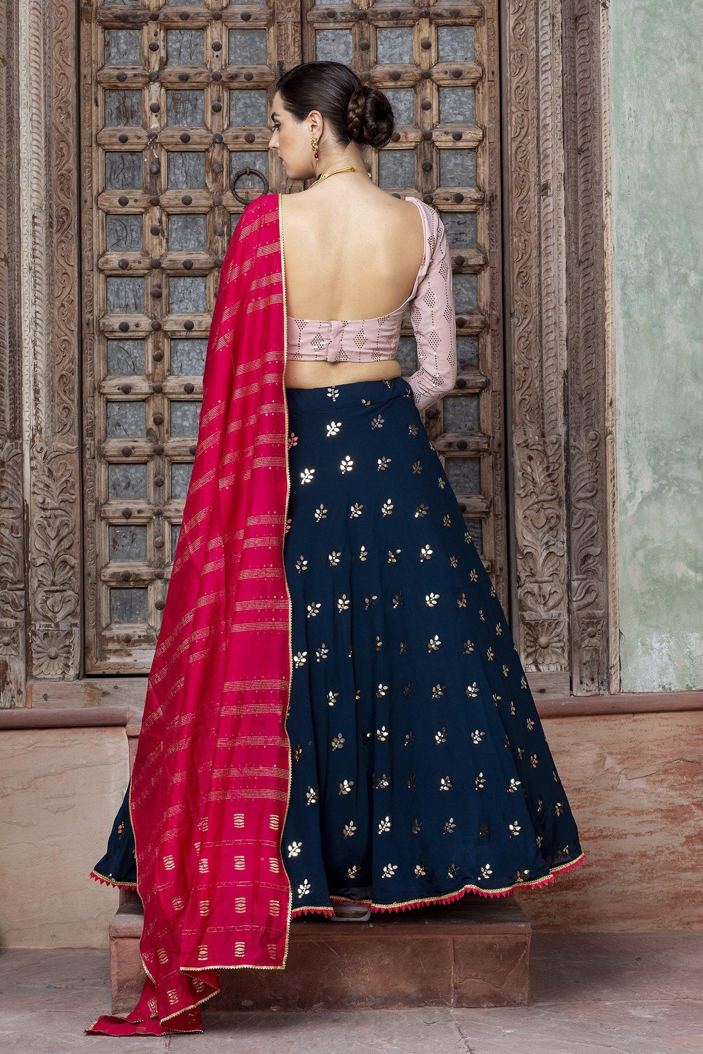 Blue & Pink Color Georgette Lehenga Choli - Glamou al