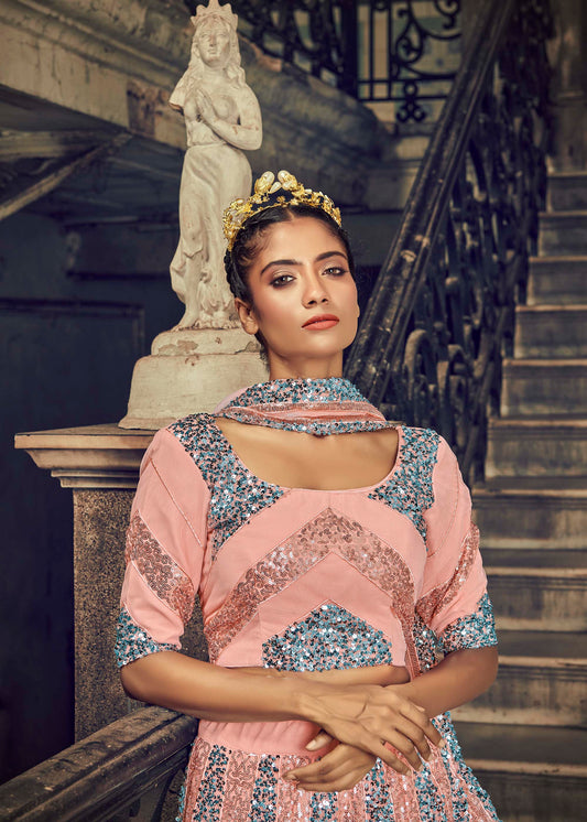 Ravishing Peach Color Net Lehenga Choli for Wedding Guest 1701