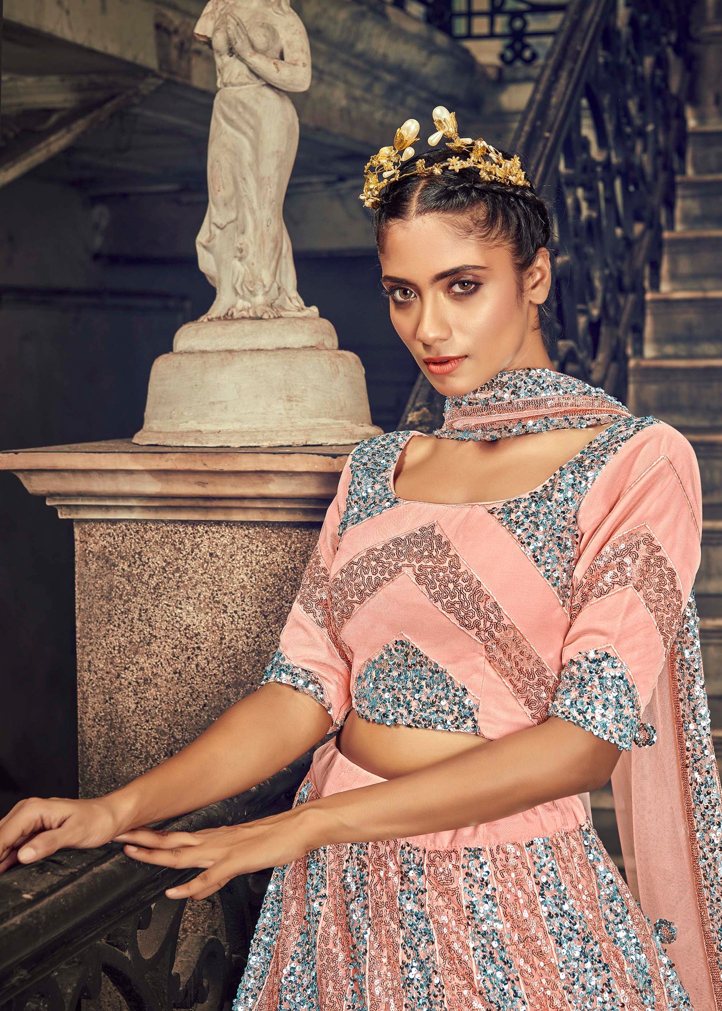 Ravishing Peach Color Net Lehenga Choli for Wedding Guest 1701